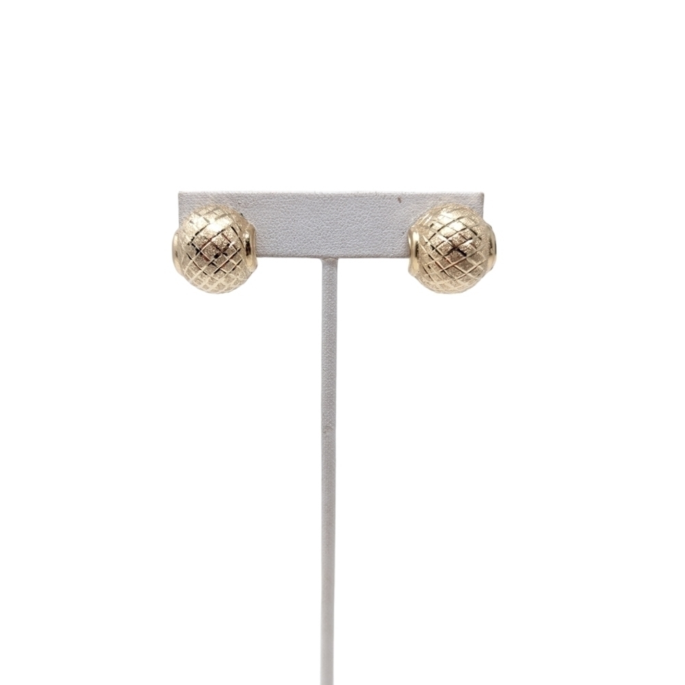 14k Solid Gold Unique Vintage Diamond Cut Dome Stud Statement Earrings